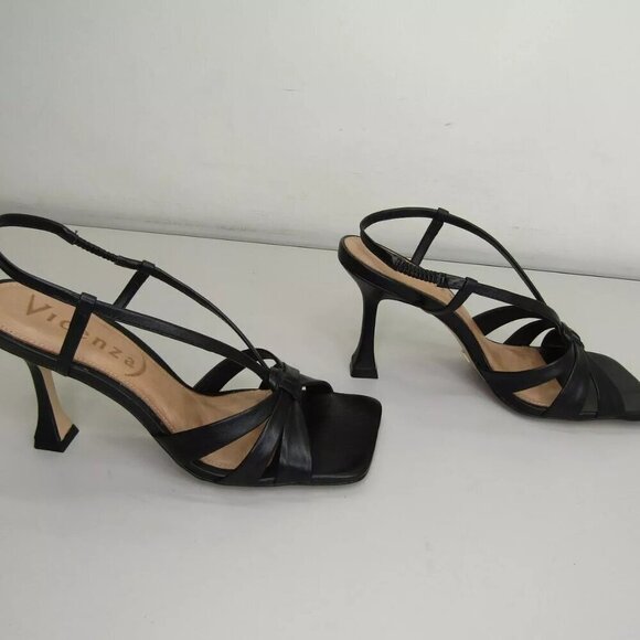 NEW VICENZA Womens Square-Toe Heels Cushioned Slip-On Heel Strap Black Size 9 - Picture 2 of 9